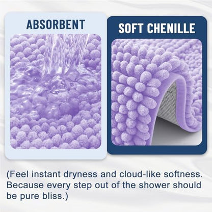 Grandaily Chenille Striped Bathroom Rugs 36x24, Extra Thick and Soft Absorbent Bath Mats, Rubber Backing, Plush Shaggy Shower Carpet, Machine Wash Dry, Bath Rug for Bathroom, Light Purple