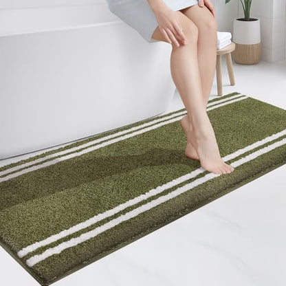 PURRUGS Bathroom Runner Rug, Bath Mat, 24" x 60", Olive Green