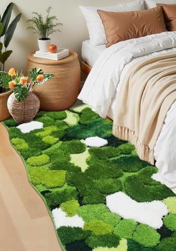 Hifuwan Cute Green Moss Bathroom Runner Rugs 24x60, Plant Leaves Bath Mats