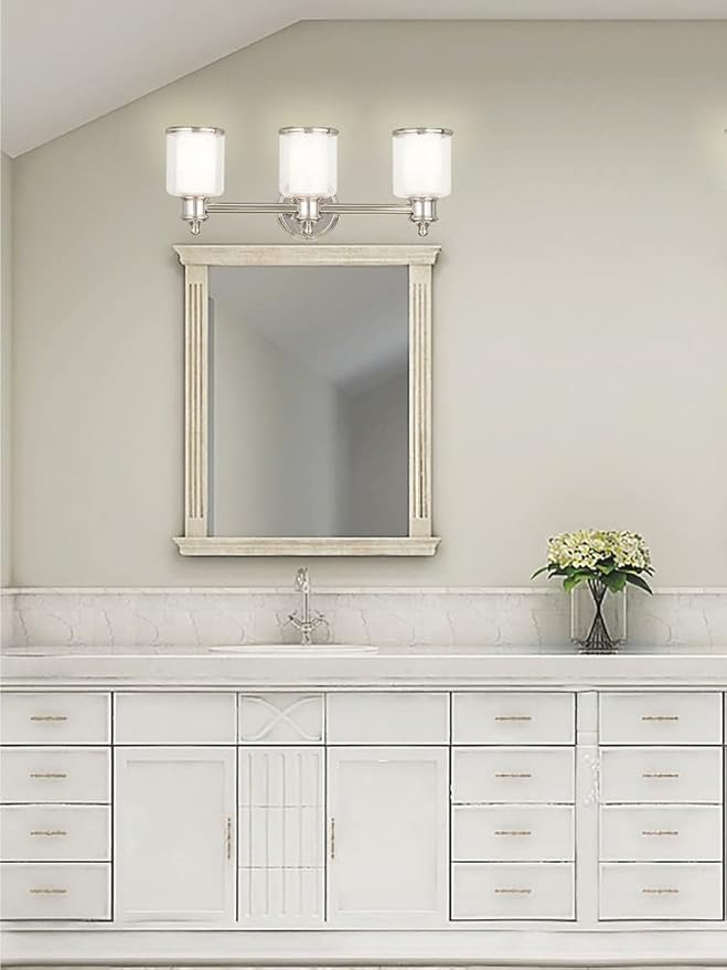 Livex Lighting 40213-91 Transitional Three Light Bath Vanity from Middlebush Collection in Pwt, Nckl, B/S, Slvr. Finish, Brushed Nickel, 23.5 x 6.5 x 9