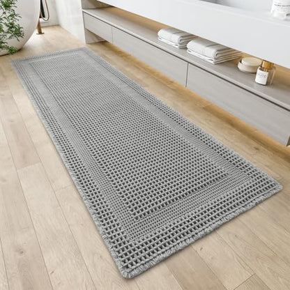 AMOAMI Waffle Bathroom Runner Rugs, Long Bath Mat Non Slip 24''x72'' Grey