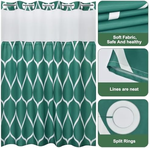 Yiatn Teal Blue No Hook Shower Curtain with Snap-in Liner, 71 x 74 Inch