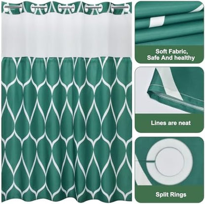 Yiatn Teal Blue No Hook Shower Curtain with Snap-in Liner, 71 x 74 Inch