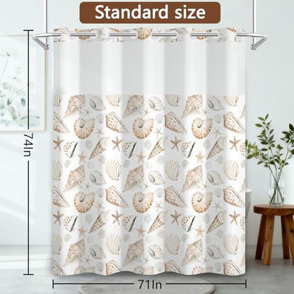 No Hook Shower Curtain with Snap in Liner 71x74 Inch