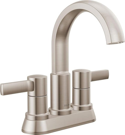 Delta Albion Centerset Brushed Nickel Bathroom Faucet, 4 Inch 3 Hole Bathroom Sink Faucet for Vanity, Metal Push-Pop Drain Assembly, SpotShield Brushed Nickel 25855LF-SP