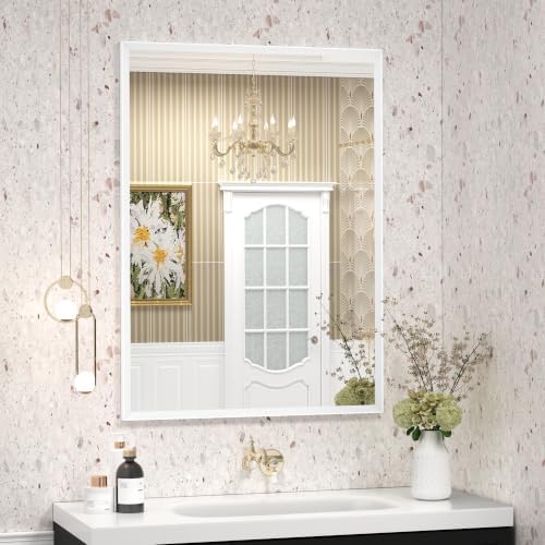 White Framed Bathroom Mirror 26x36, White Vanity Mirrors for Wall
