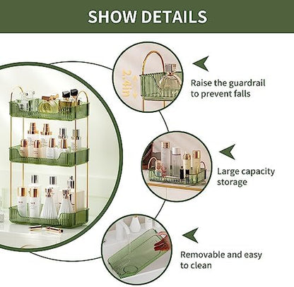 Akinbas 3 Tier Bathroom Organizer Countertop Makeup Perfume Tray Skincare Organizer for Bathroom Dresser Vanity (Green)