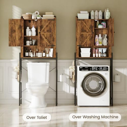 Memobarco Over The Toilet Storage Cabinet with Metal Stand, Rustic Brown