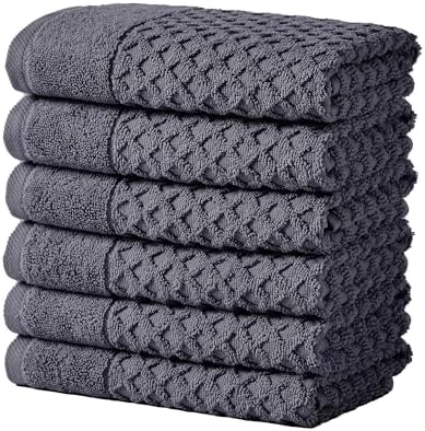 Great Bay Home Hand Towels - 100% Cotton 6 Pack 26x16 Hand Towel Set - Absorbent, Durable, Quick-Dry Towels for Bathroom (Stone Blue)