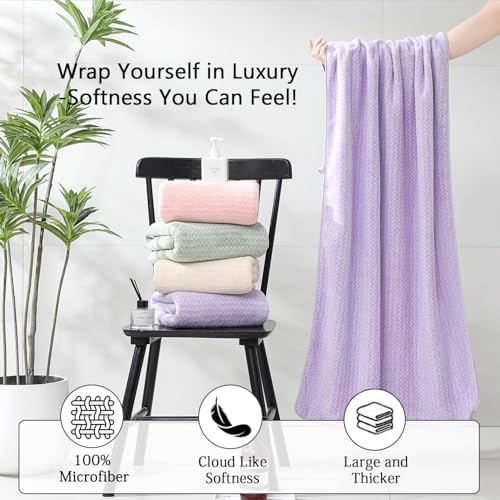 18 Piece Bath Towels Set,100% Microfiber Family Bathroom Towel with Hanging Loops-6 Bath Towels,6 Hand Towels,6 Washcloths,Quick Dry Highly Absorbent Shower Towel for Bathroom,Hotel,Spa-Light Purple