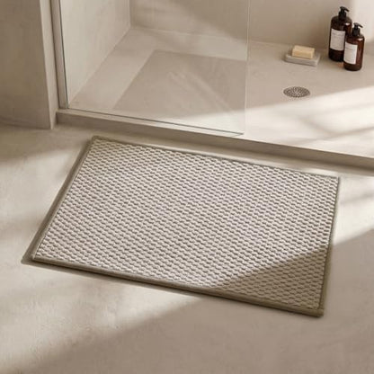 Triohero Bathroom Rugs Non Slip Washable, Super Absorbent Thin Bath Mat Small Quick Dry Low Pile Bathroom Rug, Beige 16"x24"