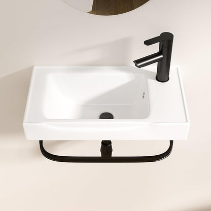 Logmey 19 Inch Wall Mount Bathroom Sink 19-1/2"x11" Rectangule Floating Sink White Porcelain Ceramic Wall Mounted Vessel Sink Wash Hand Basin with Bracket