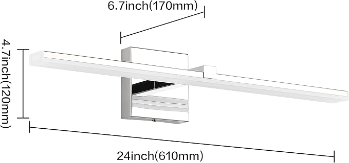 24 inch Chrome Vanity Lights for Bathroom Modern Bathroom Light Fixtures Over Mirror 18W LED Vanity Lights 6000K Cool White