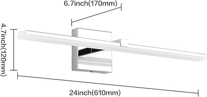 24 inch Chrome Vanity Lights for Bathroom Modern Bathroom Light Fixtures Over Mirror 18W LED Vanity Lights 6000K Cool White