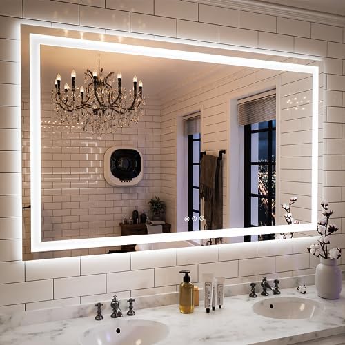 ISKM 55x36 LED Mirror for Bathroom, Front and Back Lit, Anti-Fog, Dimmable