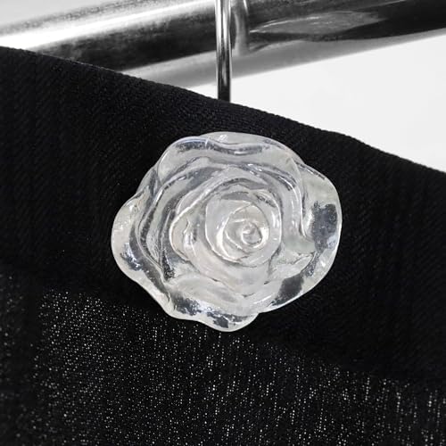 Clear Rose Shower Curtain Hooks: Cute Flower Bathroom Curtain Rings, 12Pcs