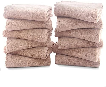 TENSTARS 12 Pack Premium Washcloths Set - Quick Drying - Soft Microfiber Coral Velvet Highly Absorbent Wash Clothes - Multipurpose Use as Bath Fitness, Spa, Facial, Fingertip Towel (Brown)