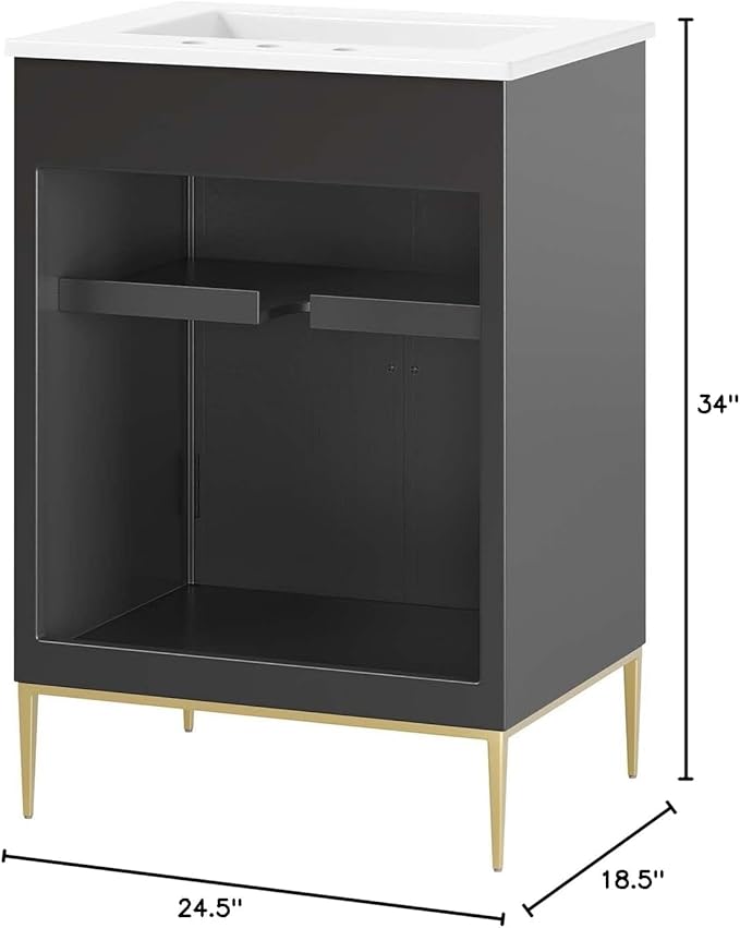 Modway Awaken Bathroom Vanity Cabinet, 24", White Black