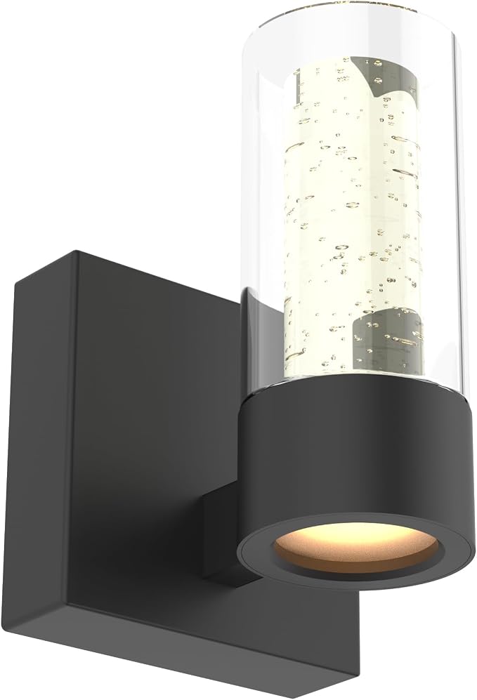 Alice Modern 1-Light Wall Sconce Light Fixture, Integrated Led and Premium Bubble Glass, for Kitchen Island, Hallway, Entryway, Passway, Dining Room, Bedroom, Balcony Living Room (Black)