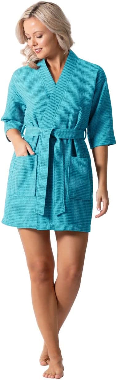 Lightweight Waffle Knit Bath, Spa & Bridesmaids Kimono Short Robes for Women - Quick Dry & Soft