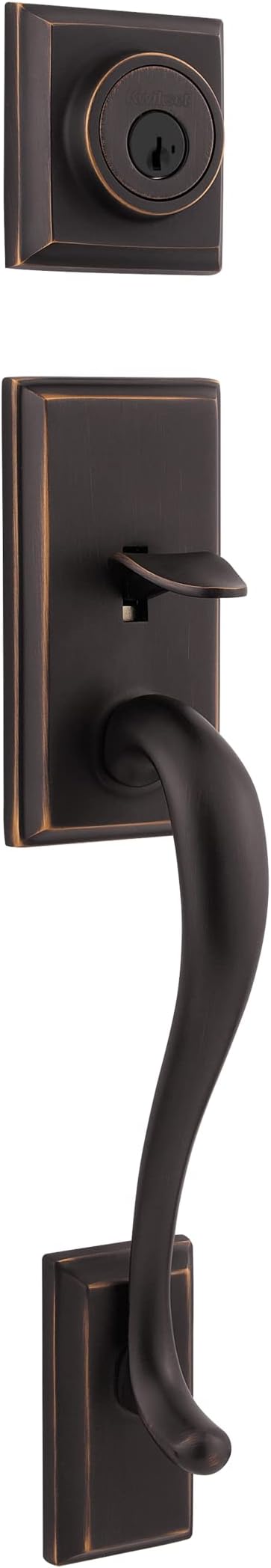 Kwikset Hawthorne Front Door Lock Handle and Deadbolt Set, Entry Handleset Exterior with Interior Door Knob, Venetian Bronze, Pick Resistant SmartKey Rekey Deadbolt Security, with Microban Protection