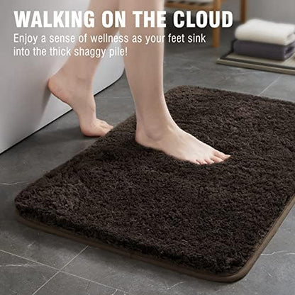 TECHMILLY Super Soft Shaggy Bathroom Rugs, Absorbent Thick Non Slip Microfiber Bath Rugs, Quick Dry Machine Washable Bath Mat for Bathroom Floor, Bathtub and Shower 20"x32"