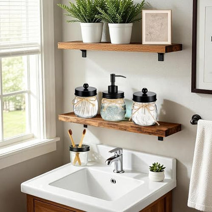 Amolliar Glass Mason Jar Bathroom Accessories Set 4 Pcs (Black)