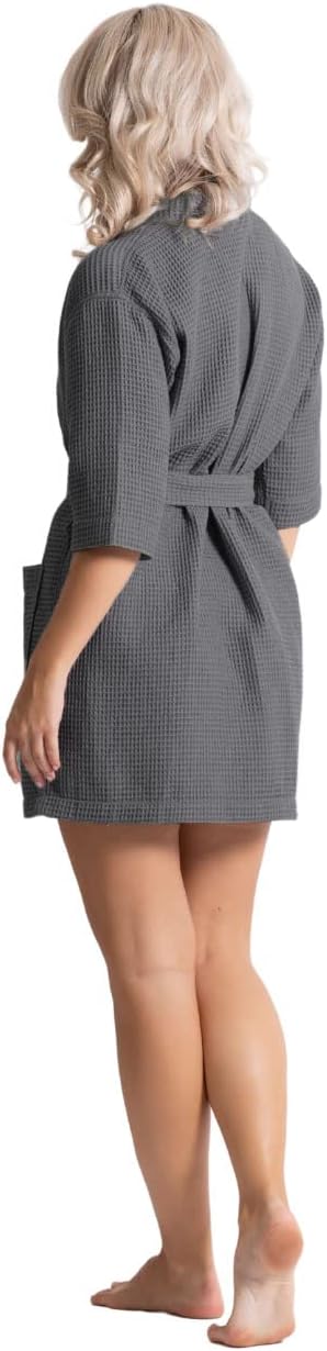 Lightweight Waffle Knit Bath, Spa & Bridesmaids Kimono Short Robes for Women - Quick Dry & Soft