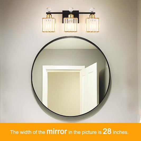 Lxybcce Bathroom Vanity Lights Over Mirror - Easy Installation with Clear Guide, 3-Light Shadow-Free Design, Black and Gold Crystal Finish - for Modern Home Bathroom Lighting Fixtures in DIY Projects