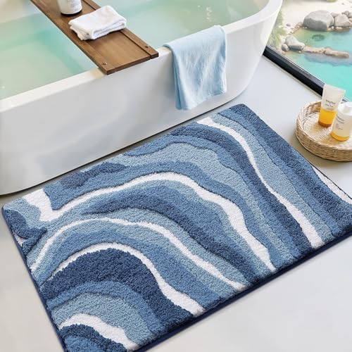 LUMI Coastal Bathroom Rug Soft Microfiber Absorbent Bath Mat 20x32