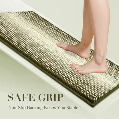 BSICPRO Bathroom Rugs, 17x24 Chenille Bath Mats, Olive Green
