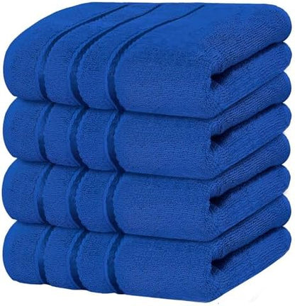 Luxury Hand Towels for Bathroom Set of 4 (16 x 28 Inch) Soft & Absorbent 600GSM Ring Spun Cotton Hand Towel Sets for Bathroom, Gym, Hotel and Spa - Viscose Stripe