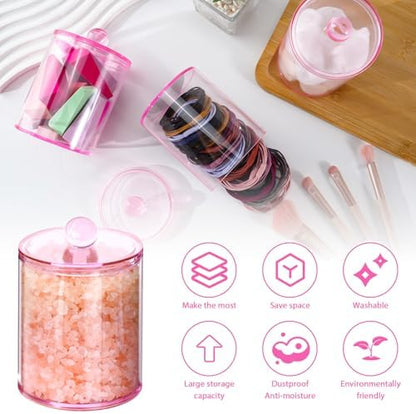 6 Pcs Acrylic Qtip Holder, Cotton Ball Holder Jars with Lids, Pink