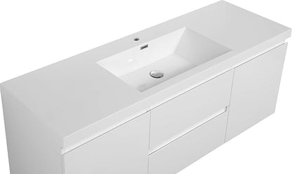 60 Inch Floating Bathroom Vanity with Single Sink, Modern Wall-Mounted Bathroom Vanity Storage Cabinet Organizer with 2 Soft Closing Doors & Drawers (White)