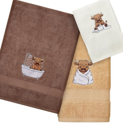Peryiter 3 Pack Highland Cow Decorative Bath Towel Set
