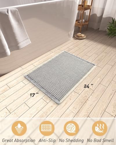Upgraded Waffle Bath Mat Ultra Absorbent Non Slip Bathroom Mat, 17" x 24"