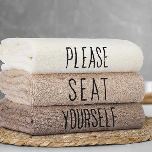 FuWeave 3 Pcs Decorative Hand Towels Bathroom, Brown, Please Seat Yourself