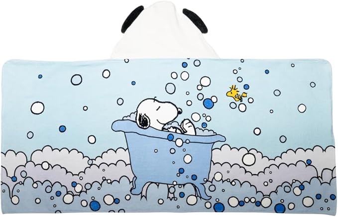 Peanuts Snoopy Bubble Bath Kids Super Soft Bath/Pool/Beach Soft Cotton Terry Hooded Towel Wrap, 24 in x 50 in, (Officially Licensed Product) by Franco