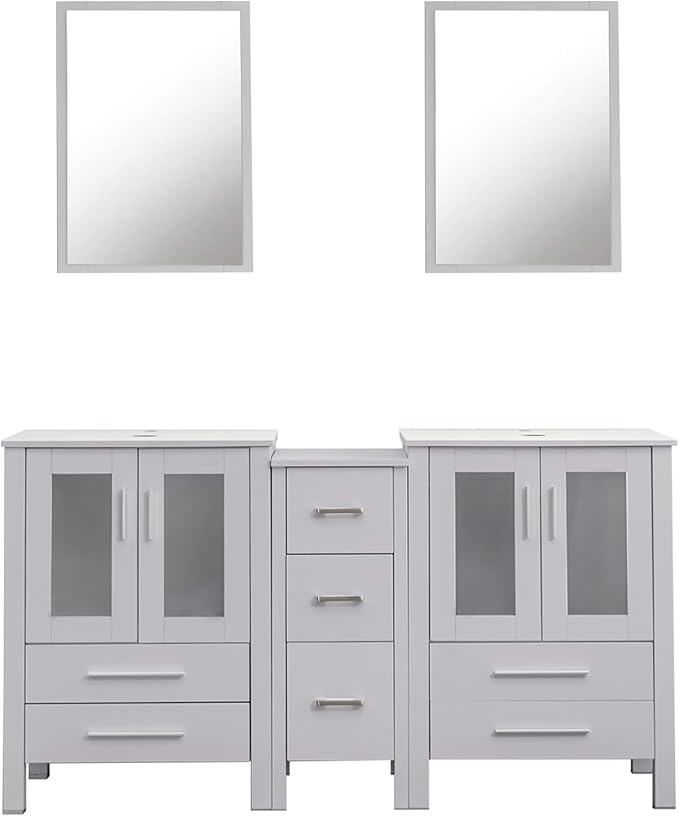 UEV 60" Modern Bathroom Vanity Set in Grey, Double Bathroom Vanities with Sink Combos and Removable Side Cabinet, Bathroom Vanity Set for Bathroom & Toilet (Without Sink and Mirror)