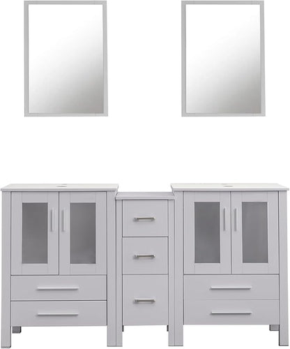 UEV 60" Modern Bathroom Vanity Set in Grey, Double Bathroom Vanities with Sink Combos and Removable Side Cabinet, Bathroom Vanity Set for Bathroom & Toilet (Without Sink and Mirror)