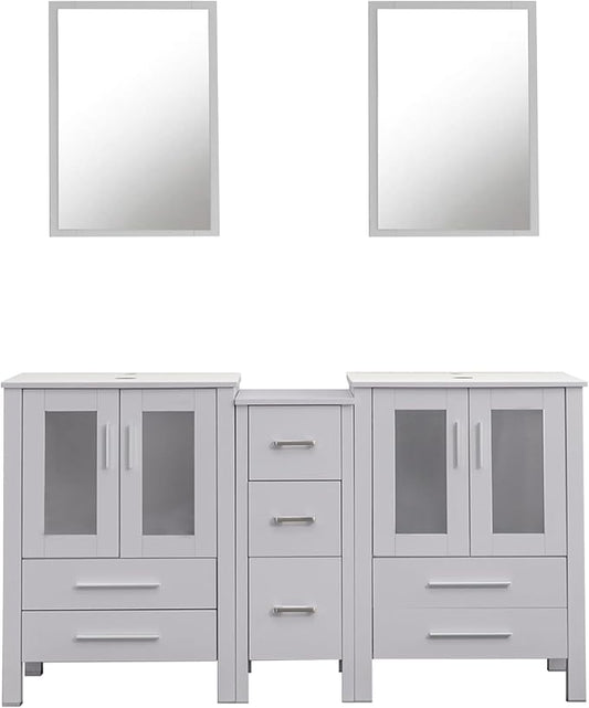 UEV 60" Modern Bathroom Vanity Set in Grey, Double Bathroom Vanities with Sink Combos and Removable Side Cabinet, Bathroom Vanity Set for Bathroom & Toilet (Without Sink and Mirror)