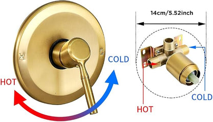 Brushed Gold Shower Head And Faucet Set Complete With Valve Shower Fixtures With 6 Inch High Pressure Rain Shower Head Trim kit Rough Include Regaderas Para bBaño Modernas
