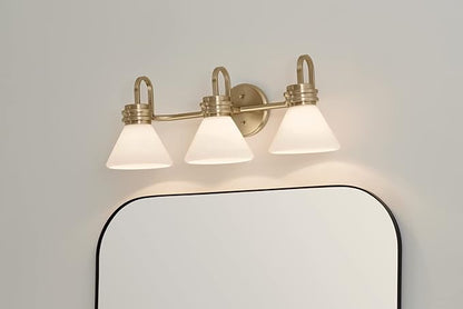 Kichler Farum 26" 3-Light Vanity Light with Opal Glass in Champagne Bronze, for Single or Double Vanity, Over a Mirror, Powder Room, Bathroom, (26" W x 9.5" H) 55155CPZ