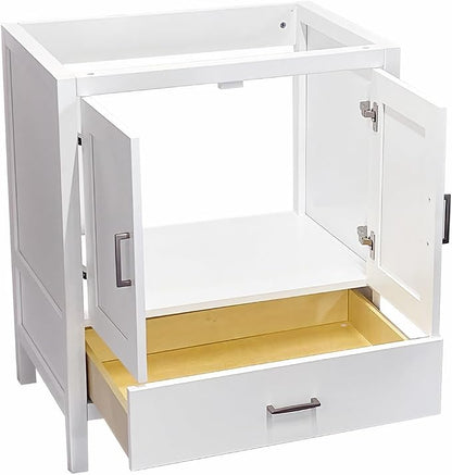 24" Bathroom Vanity Base – White Freestanding Cabinet with Bottom Drawer, Soft-Close Doors, Solid Wood Sink Base Only (No Top, 36" W x 21" D x 34.5" H)