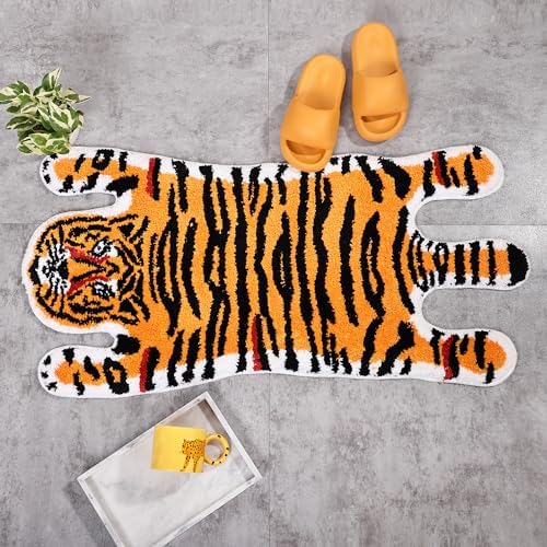 Panstar Tiger Rug for Bathroom, Yellow Tiger Bath Mat Non Slip Animal Rug