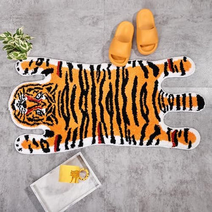 Panstar Tiger Rug for Bathroom, Yellow Tiger Bath Mat Non Slip Animal Rug
