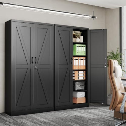 74" Metal Garage Storage Locker Cabinet with Wheels,Rolling White Farmhouse Kitchen Pantry Cabinet with 2 Doors and 5 Adjustable Shelves, Steel File Tool Cabinet for Home Office Warehouse