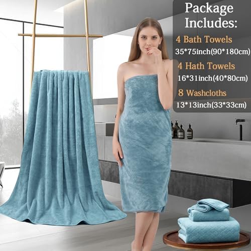 Ycosy 8-Piece Bath Towels Set,2 Oversized Large Bath Towels Sheet,2 Hand Towels and 4 Washcloths - 600 GSM Soft Luxury Towel Set,Highly Absorbent Quick Dry Towel Collection for Bathroom,Hotel and Spa