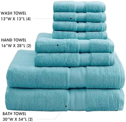 Madison Park 800GSM 100% Cotton Bathroom Bath Towel Set of 8, Aqua