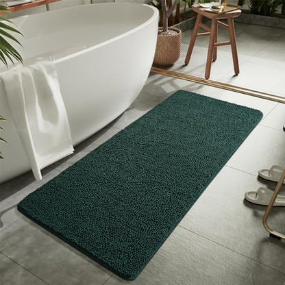 LOCHAS Luxury Bathroom Rug Shaggy Bath Mat 24 x 70 Inch, Hunter Green